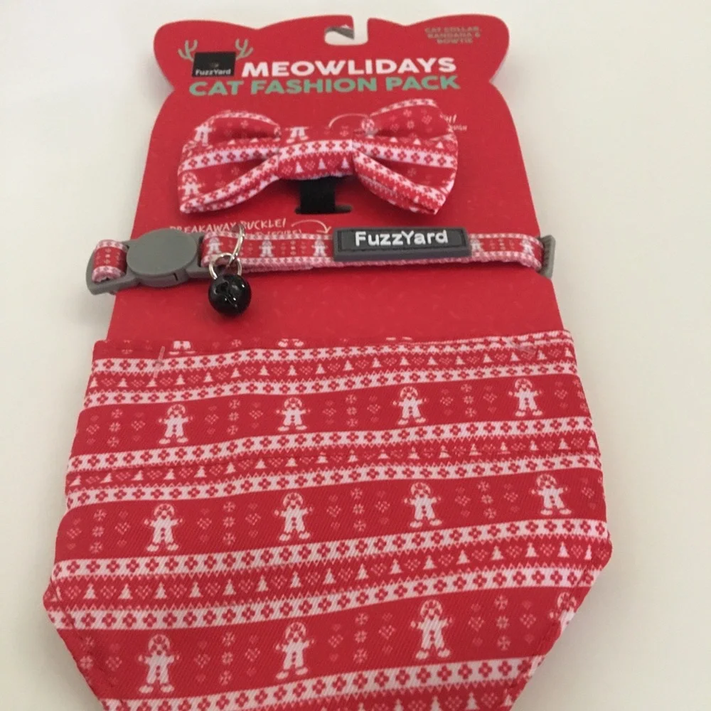 NEW Cat Collar Bowtie & Bandana Red “Meowlidays” Fashion Christmas | FuzzYard